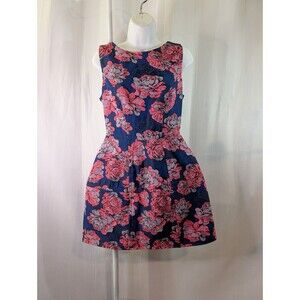 Topshop Floral Lantern Dress US 4 EU 36 Jacquard Navy Pink (F13)